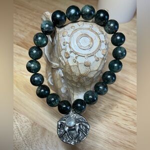 Dark Green Kyanite 10mm with Pewter Horse and Moonstone Charms